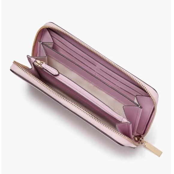New Kate Spade Large Continental Wallet Pebbled Leather Quartz Pink Zip - Picture 2 of 3